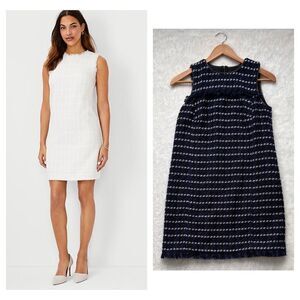 NWT Ann Taylor Factory Sleeveless Fringe Tweed Shift Dress, Size 0P